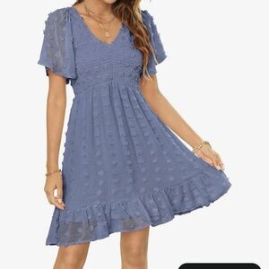 Blue Textured V-Neck Dress